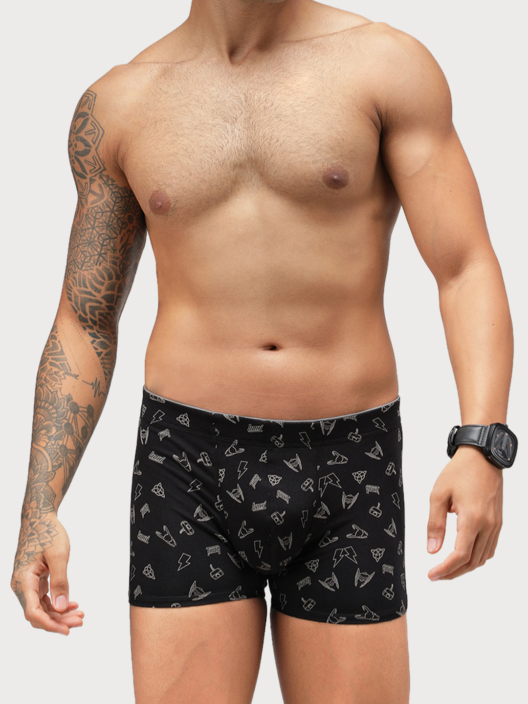 Zoiro Men's Thor Printed Trunk (Pack 2) - Black+ Navy