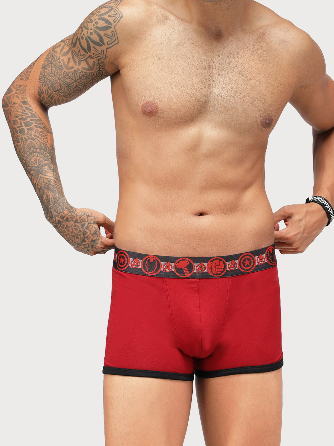 Zoiro Men's Avenger Logo Printed Trunk (Pack 2) - Chinese Red + Sulphur