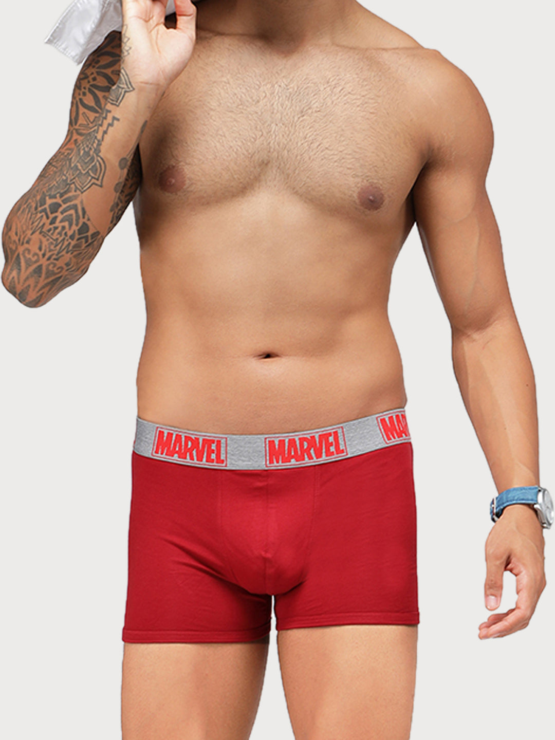 Zoiro Men's Marvel Printed Trunk (Pack 2) - Chinese Red + Castle Rock