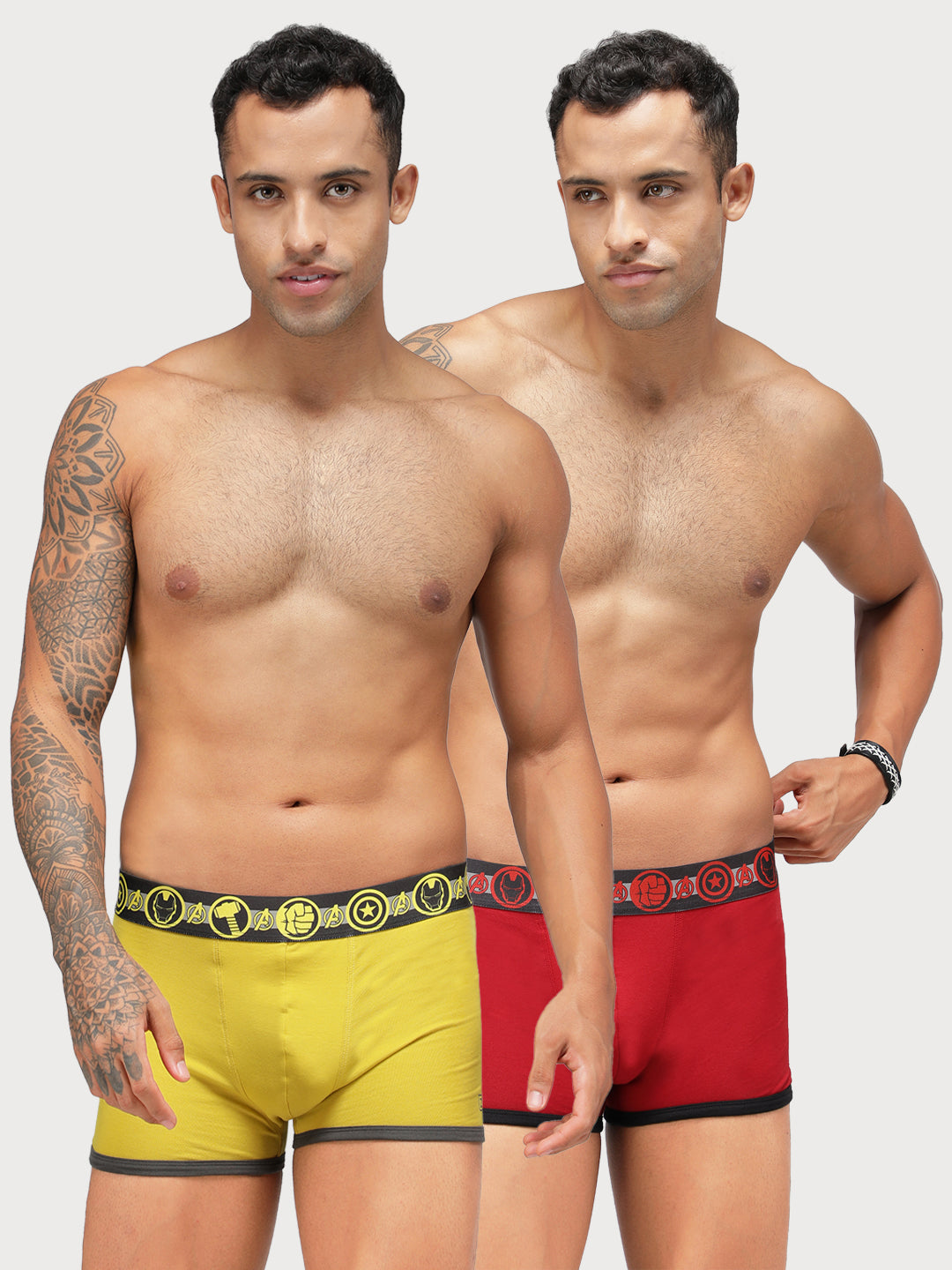 Zoiro Men's Avenger Logo Printed Trunk (Pack 2) - Chinese Red + Sulphur