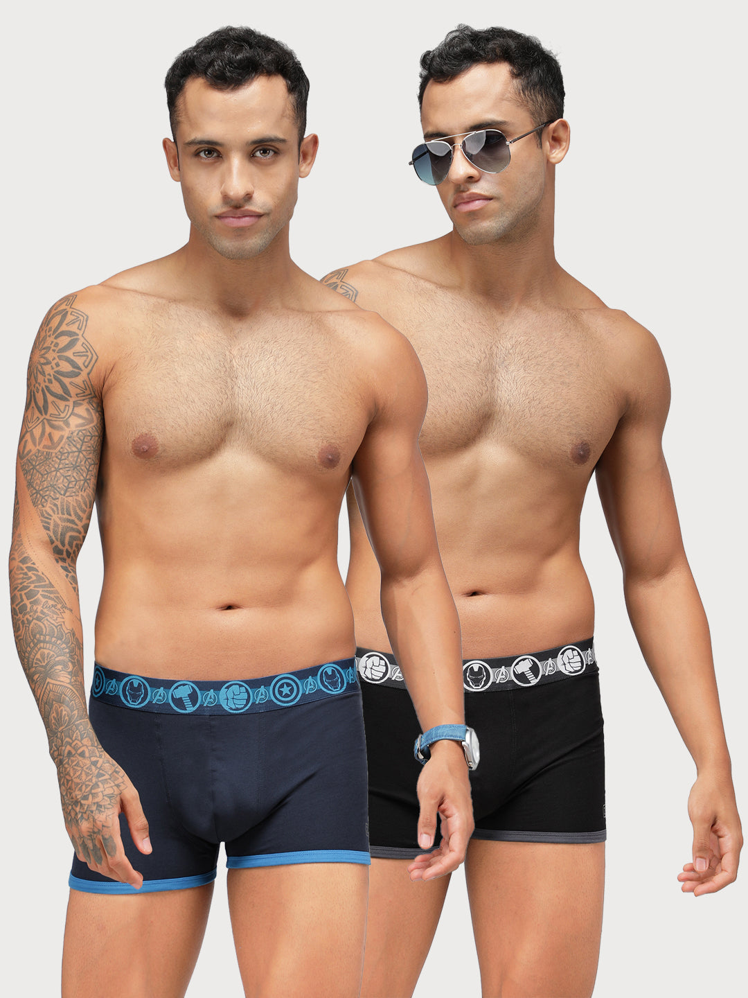 Zoiro Men's Avenger Logo Printed Trunk (Pack 2) - Black + Navy