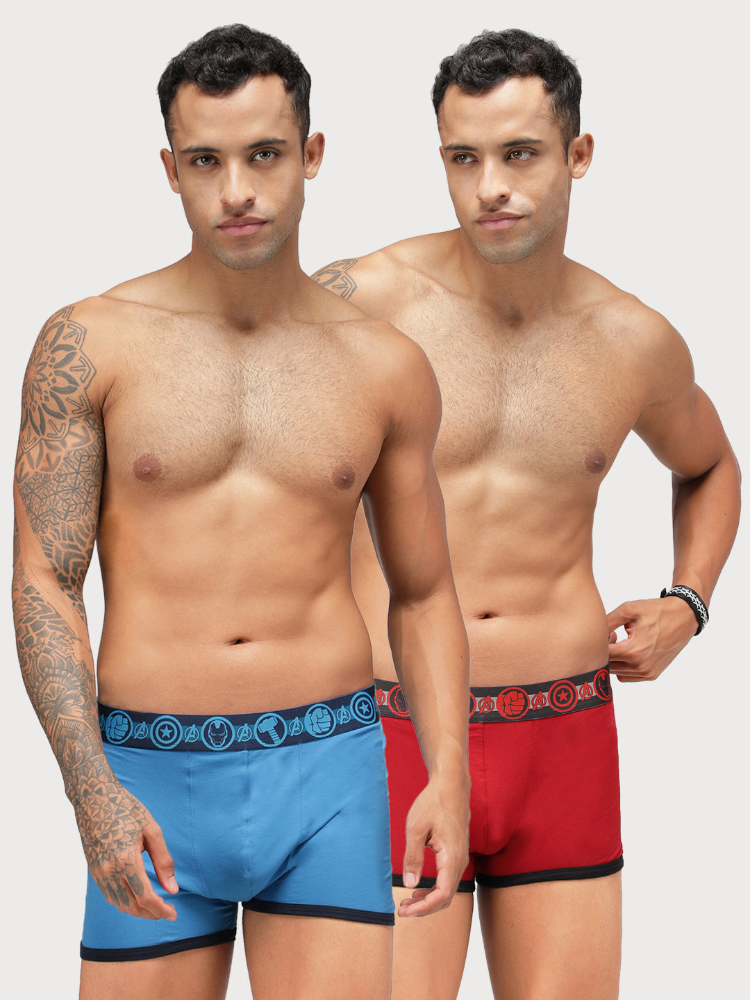 Zoiro Men's Avenger Logo Printed Trunk (Pack 2) - Chinese Red + Sky Diver