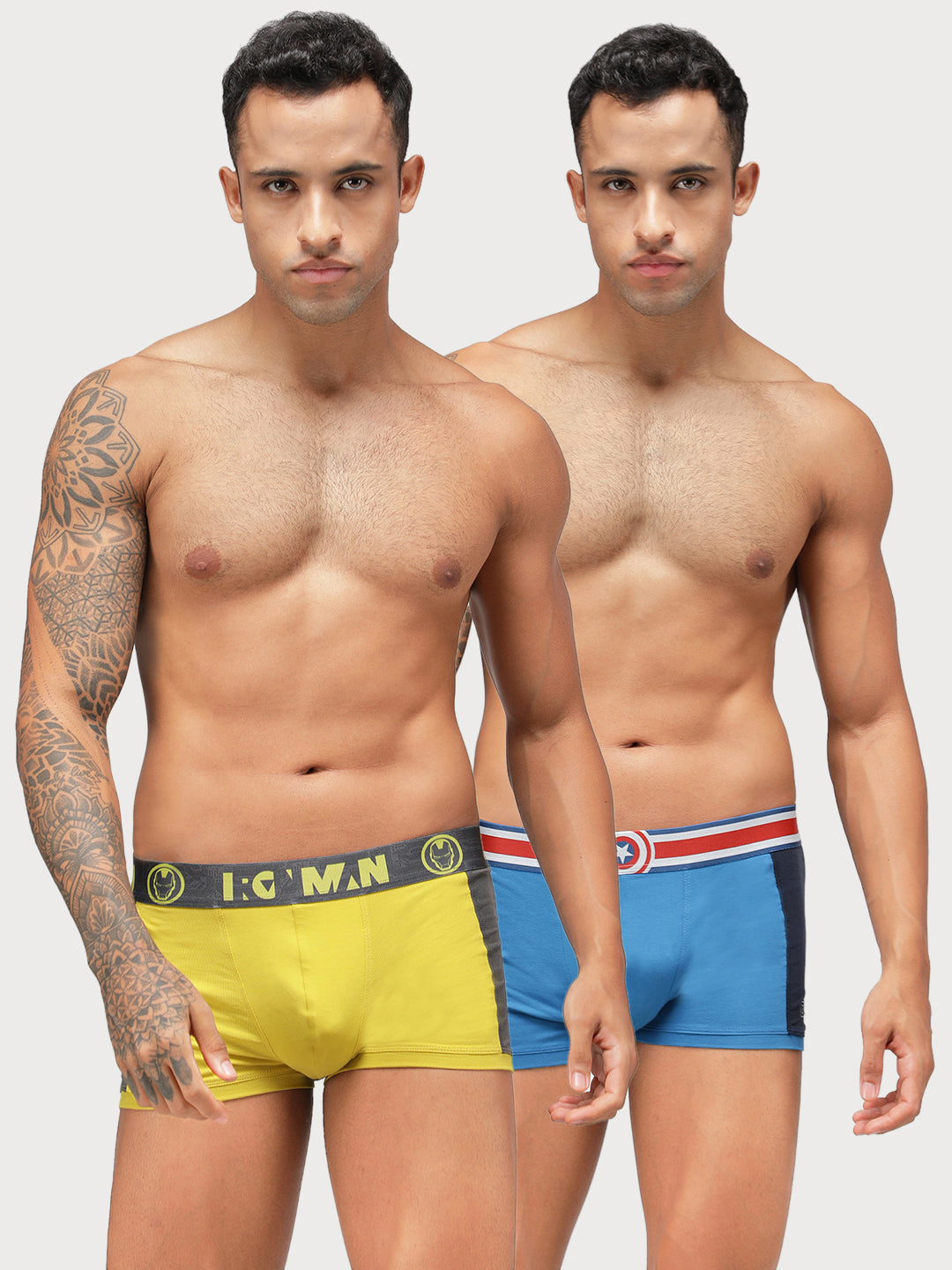 Zoiro Men's Cotton Marvel Trunk (Pack of 2) Sky Driver/Navy + Sulphur/Castle Rock