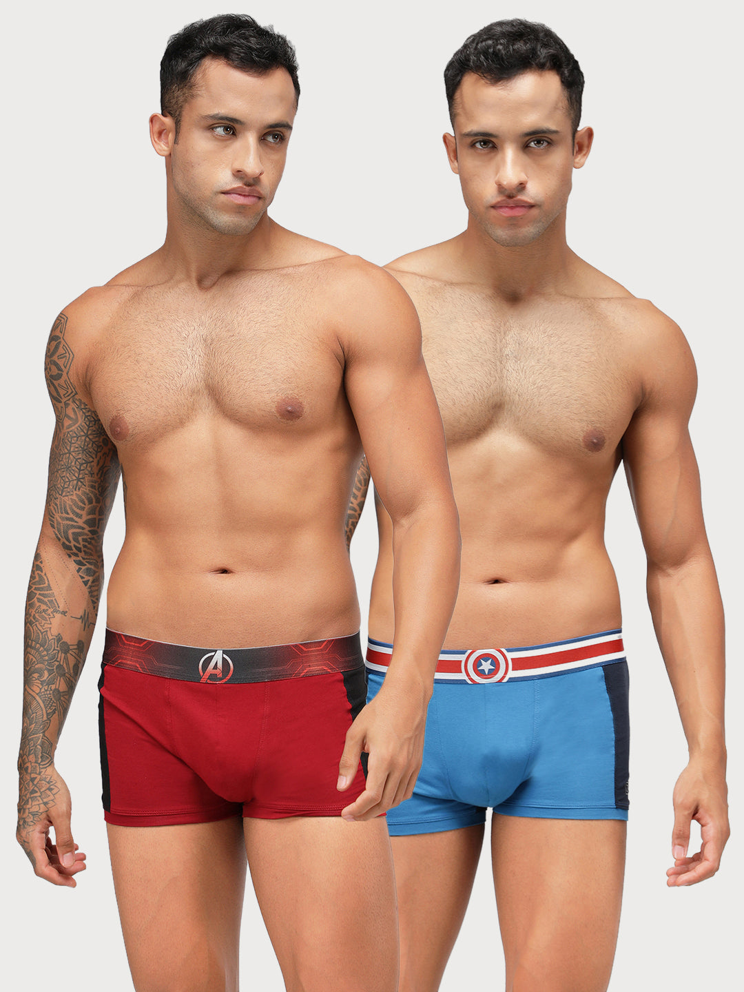 Zoiro Men's Cotton Marvel Trunk (Pack of 2) Skydriver/Navy + Chinese Red/Black