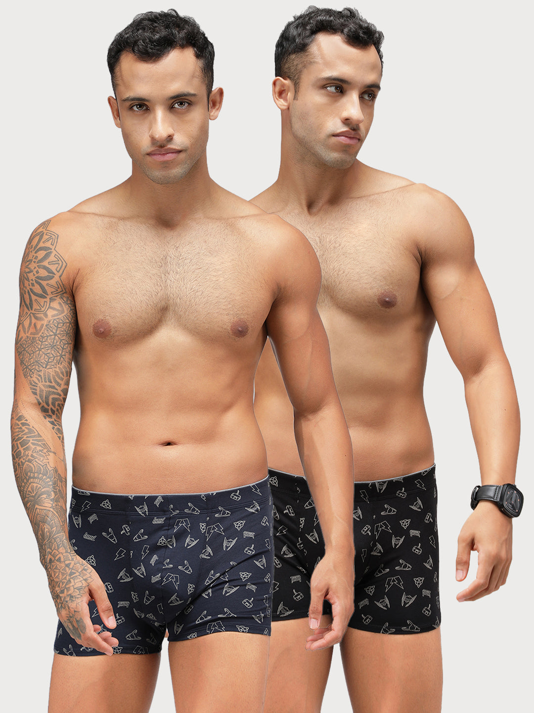 Zoiro Men's Thor Printed Trunk (Pack 2) - Black+ Navy