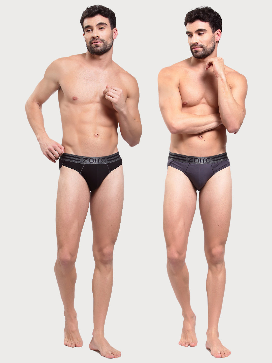 Zoiro Men's Sports Brief (Pack 2) - Charcoal + Black