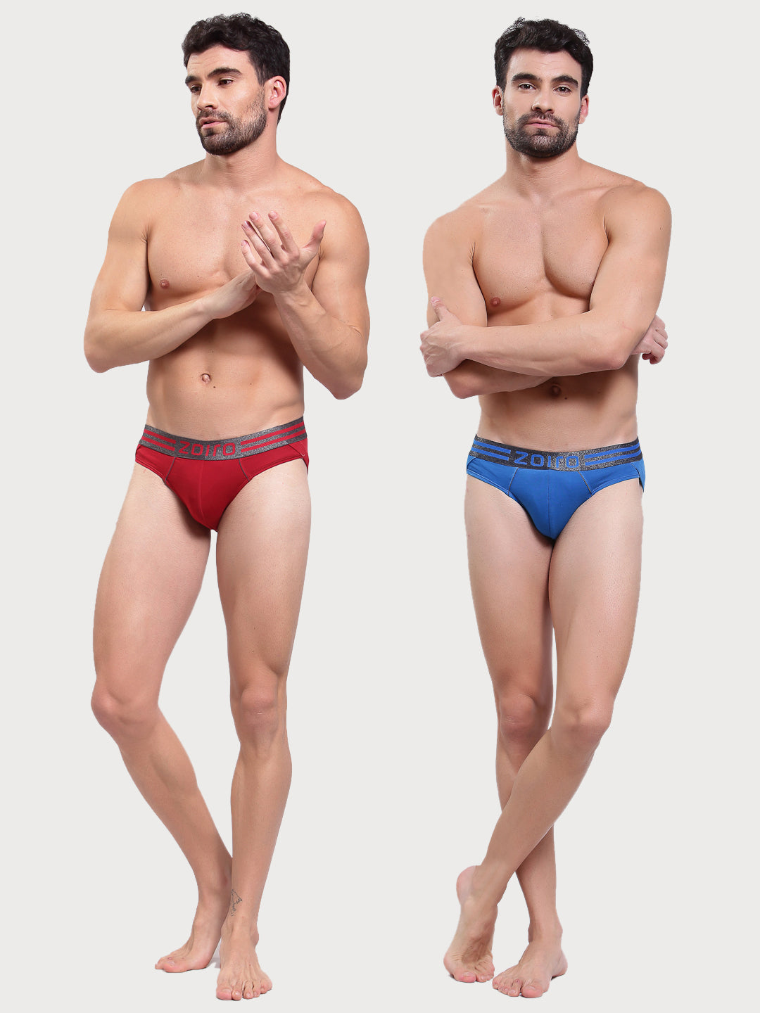 Zoiro Men's Sports Brief (Pack 2) - Chinese Red + Sky Diver