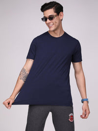 Sporto Men's Fluid Cotton Round Neck T-shirt - Navy