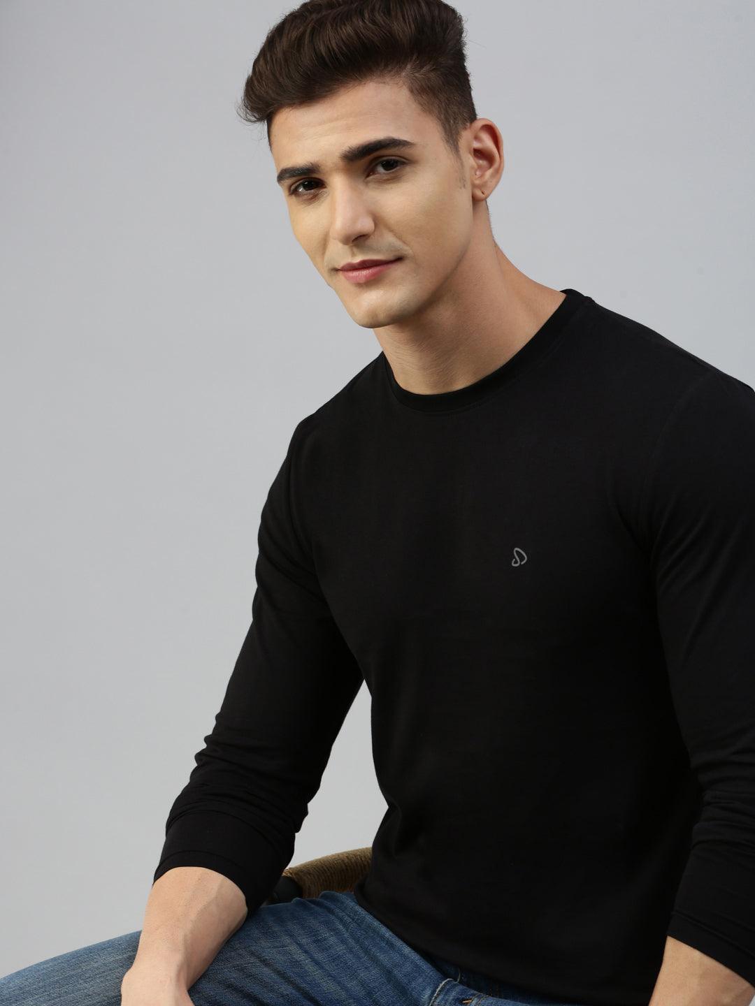 Sporto Men Slim fit Round Neck Full Sleeve T-Shirt - Black