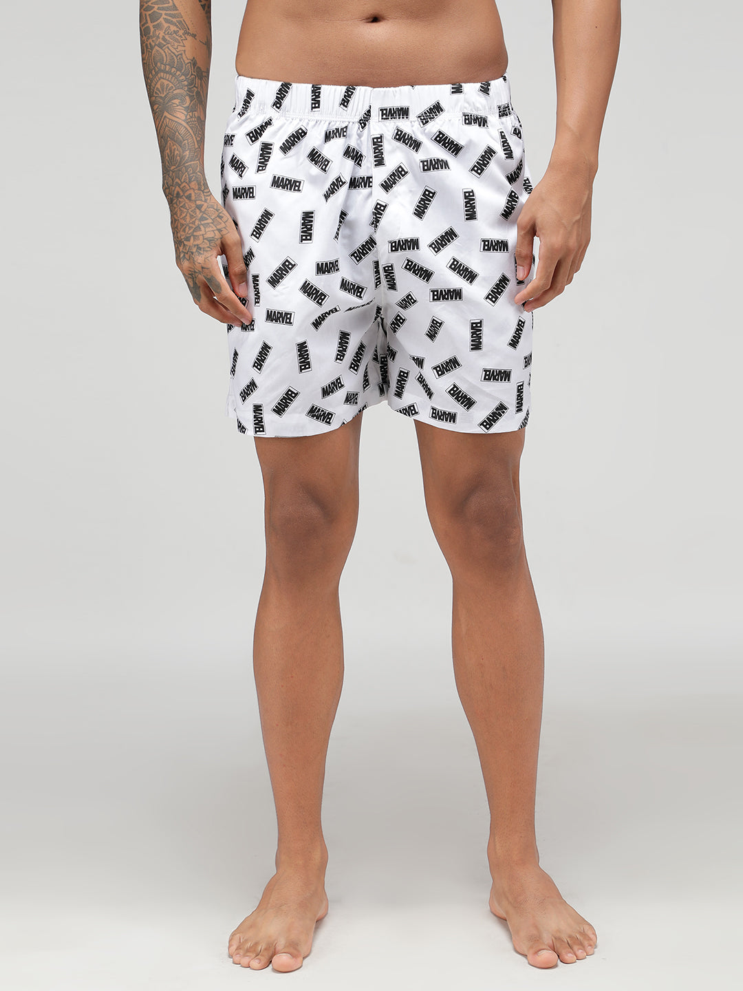 Zoiro Men's Marvel Print Boxer - White