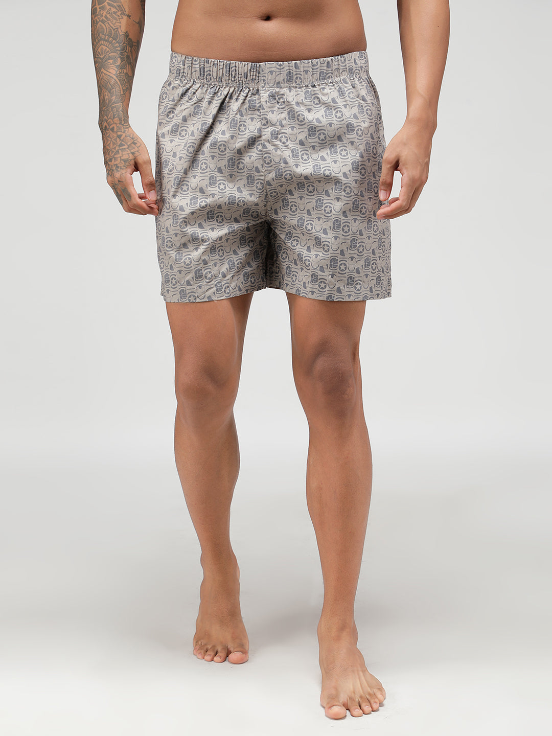 Zoiro Men's Avenger Print Boxer - Flint Grey