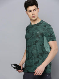 Sporto Men's Insta cool Printed Jersey Tee with Side Mesh - Dark Pista