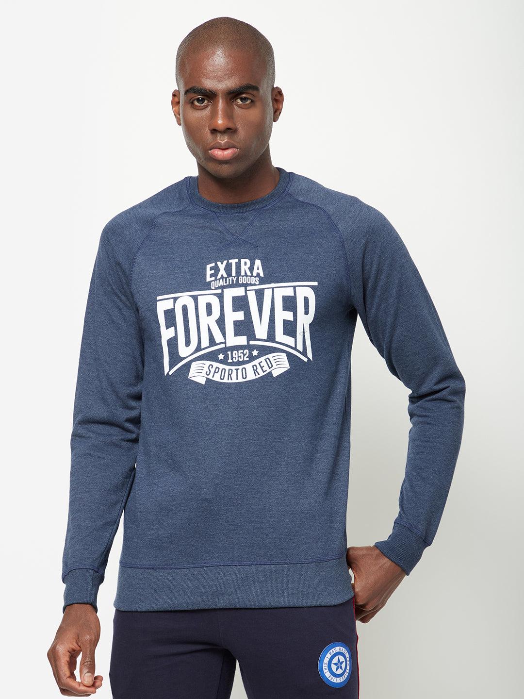 Sporto Crew Neck Printed Sweatshirt - Blue Melange