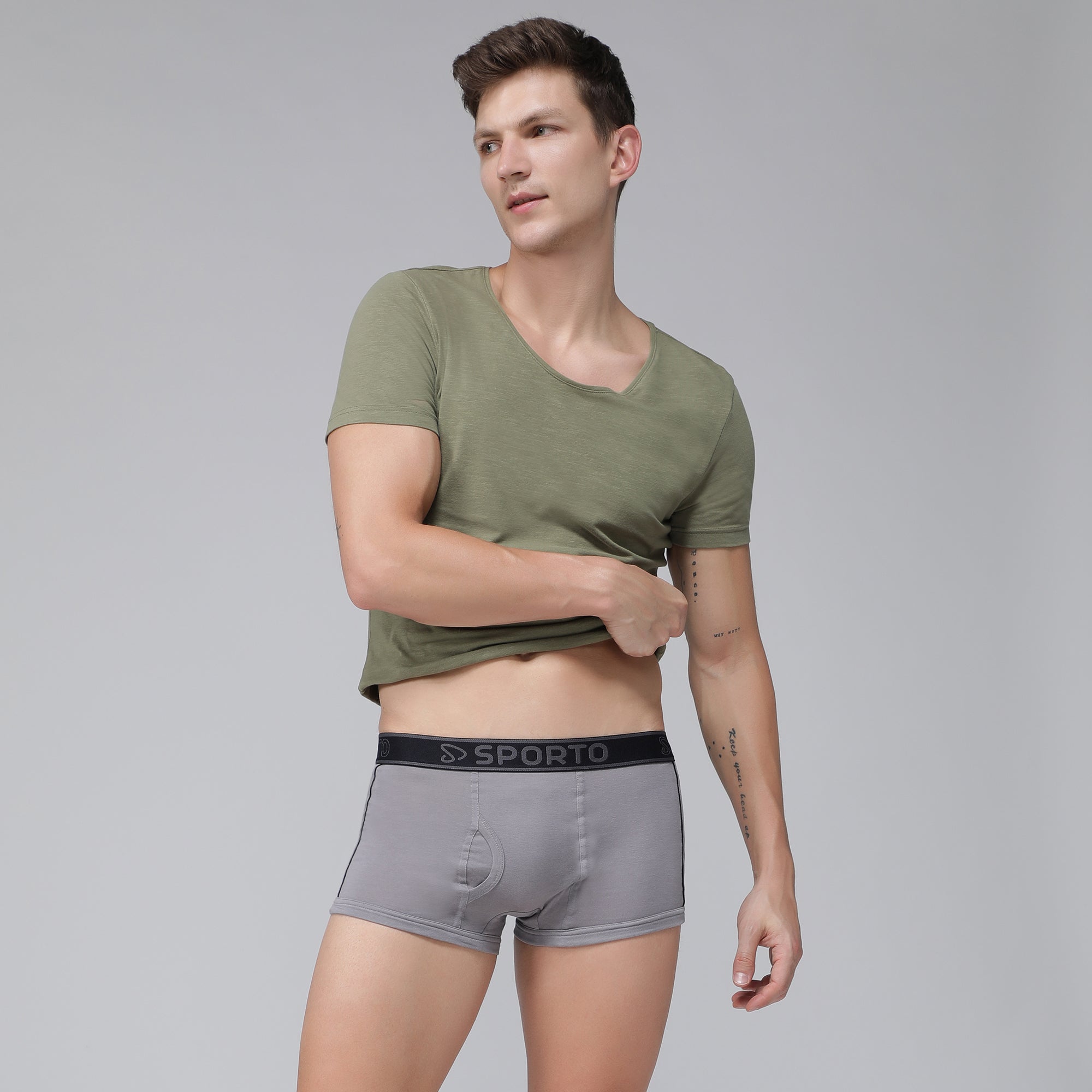 Sporto Men's Cotton Square Trunks - Grey Melange