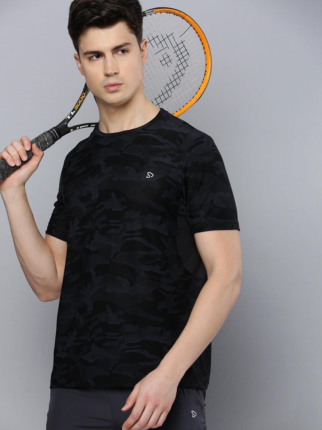 Sporto Men's Insta cool Printed Jersey Tee with Side Mesh - Black