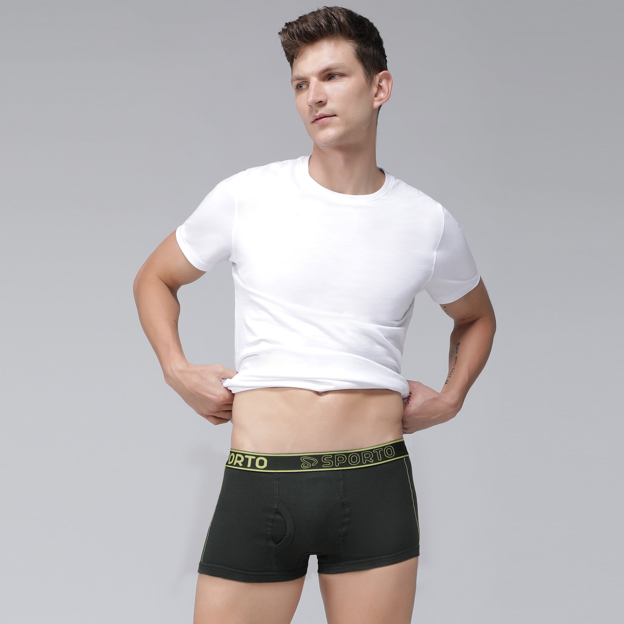 Sporto Men's Cotton Square Trunks - Olive