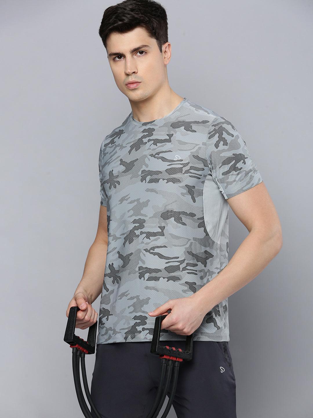 Sporto Men's Insta cool Printed Jersey Tee with Side Mesh - Grey