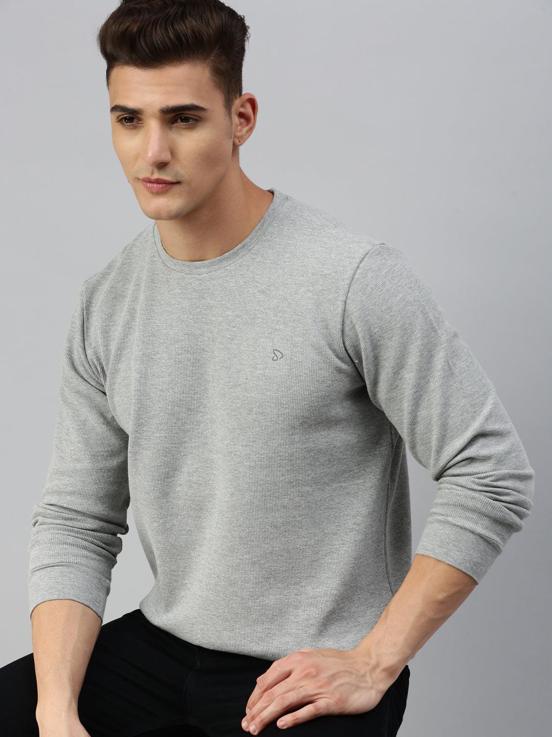 Sporto Men's Waffle Sweatshirt - Grey Melange