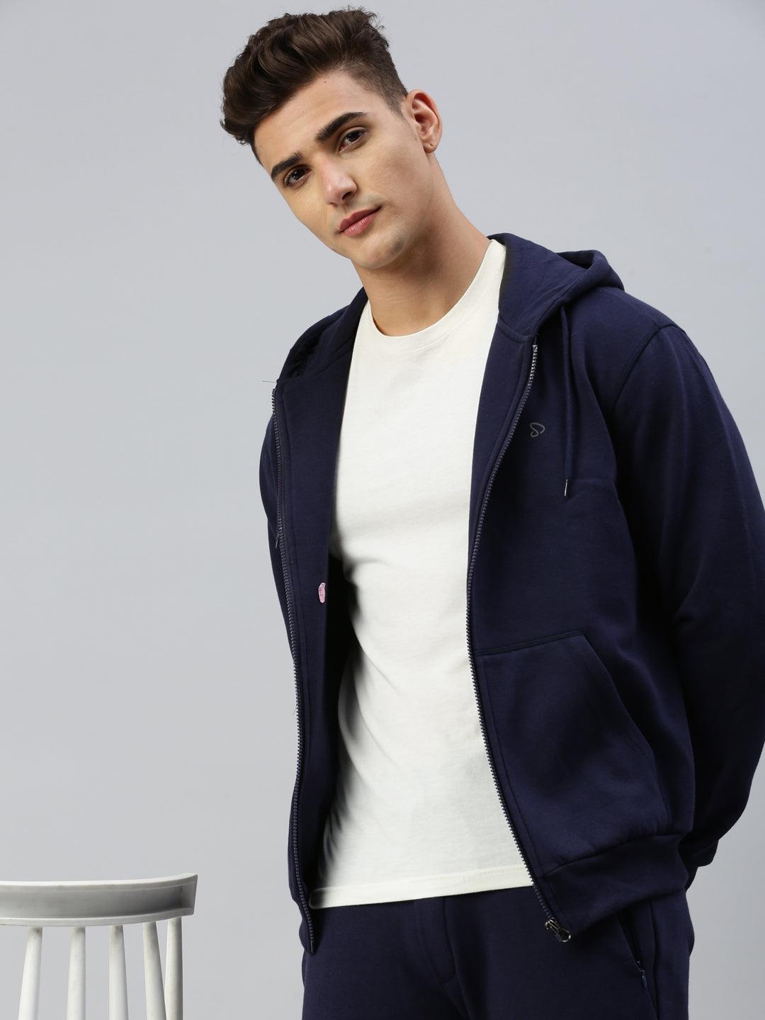 Sporto Ultra Fleece Hoodie Jacket for Men with Front Zipper | Navy