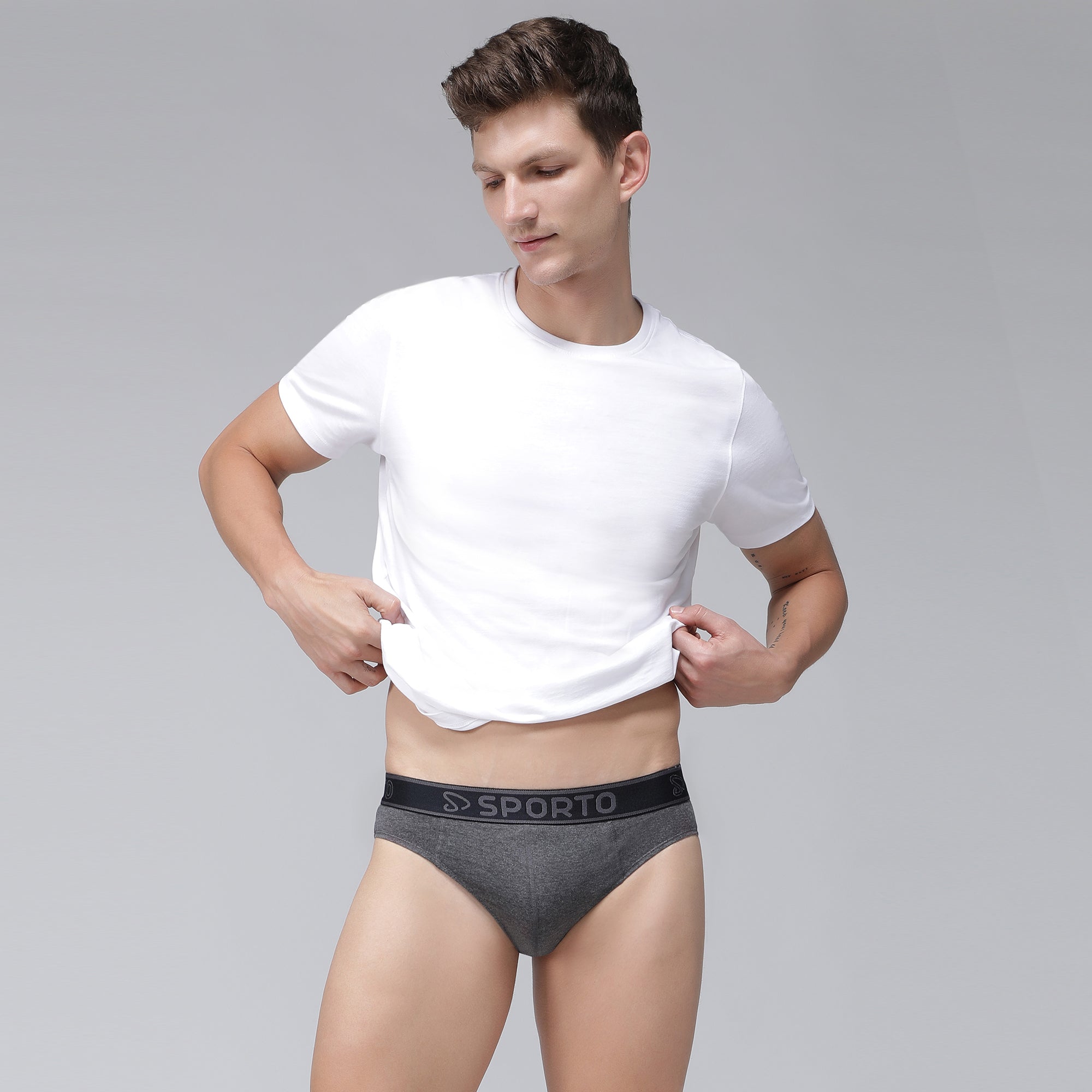 Sporto Men's Cotton Brief - Anthra Melange