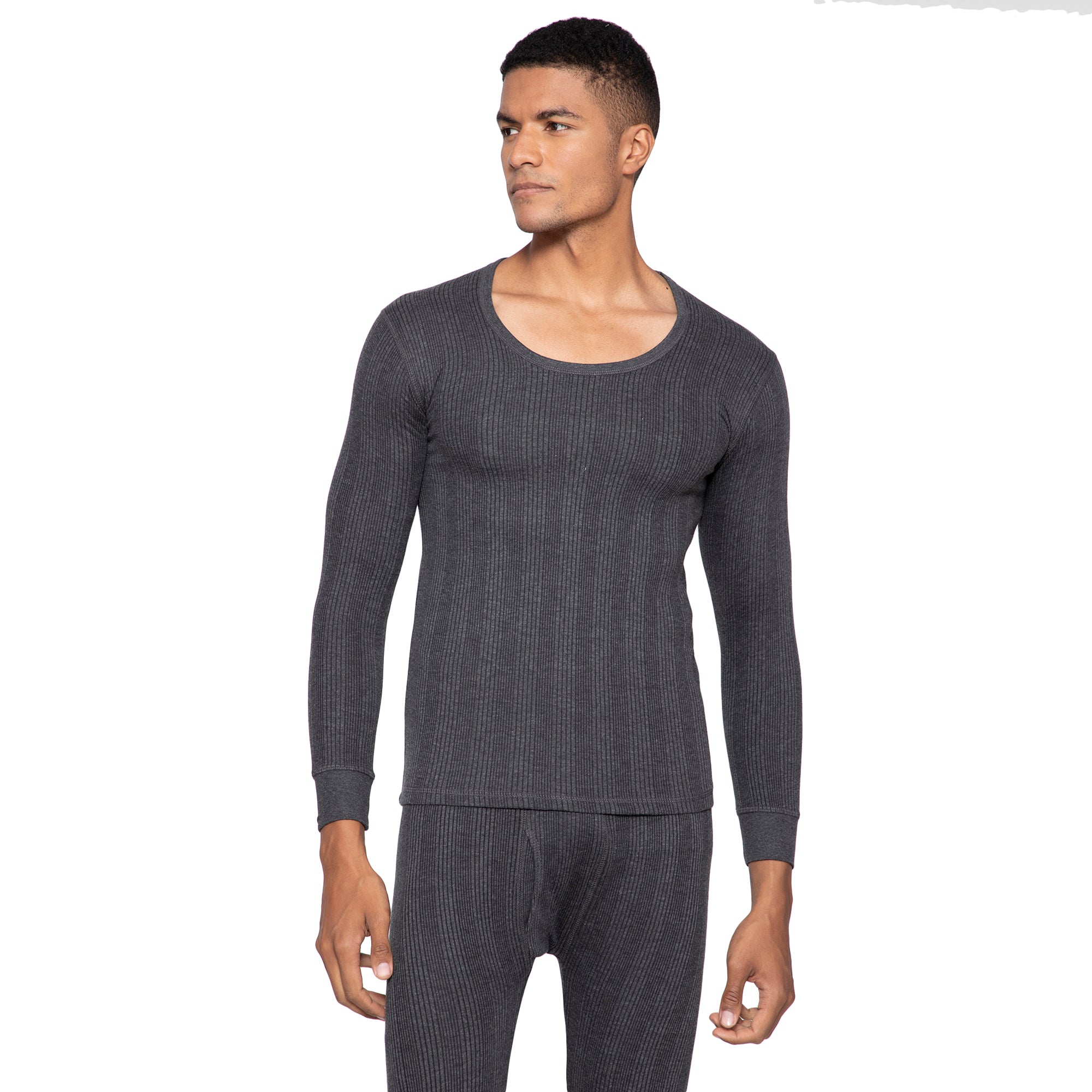 Macho Sporto Round Neck Full Sleeve Top and Bottom Thermal Set for Men - Black