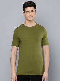 Sporto Men's Fluid Cotton Round Neck T-shirt - Olive Branch