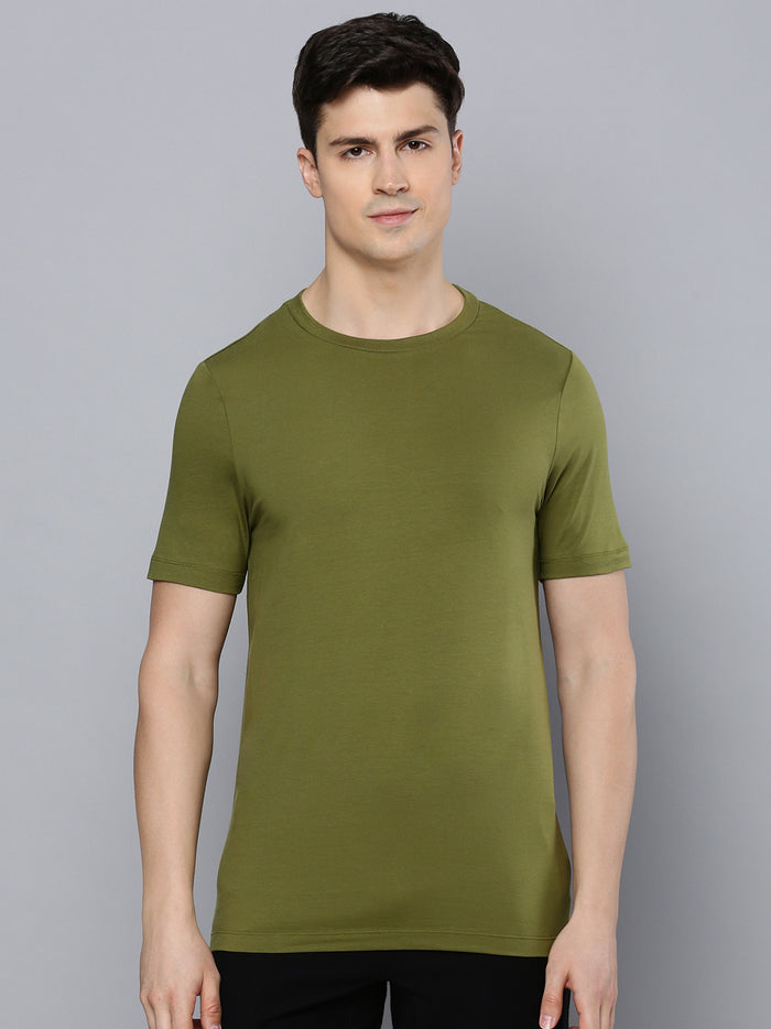 Sporto Men's Fluid Cotton Round Neck T-shirt - Olive Branch