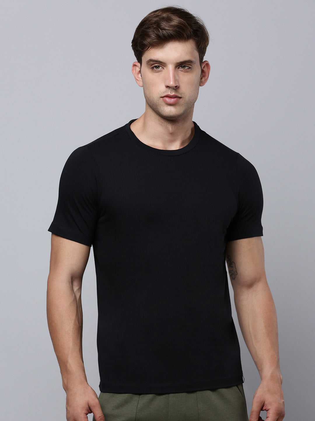 Sporto Men's Fluid Cotton Round Neck T-shirt - Black