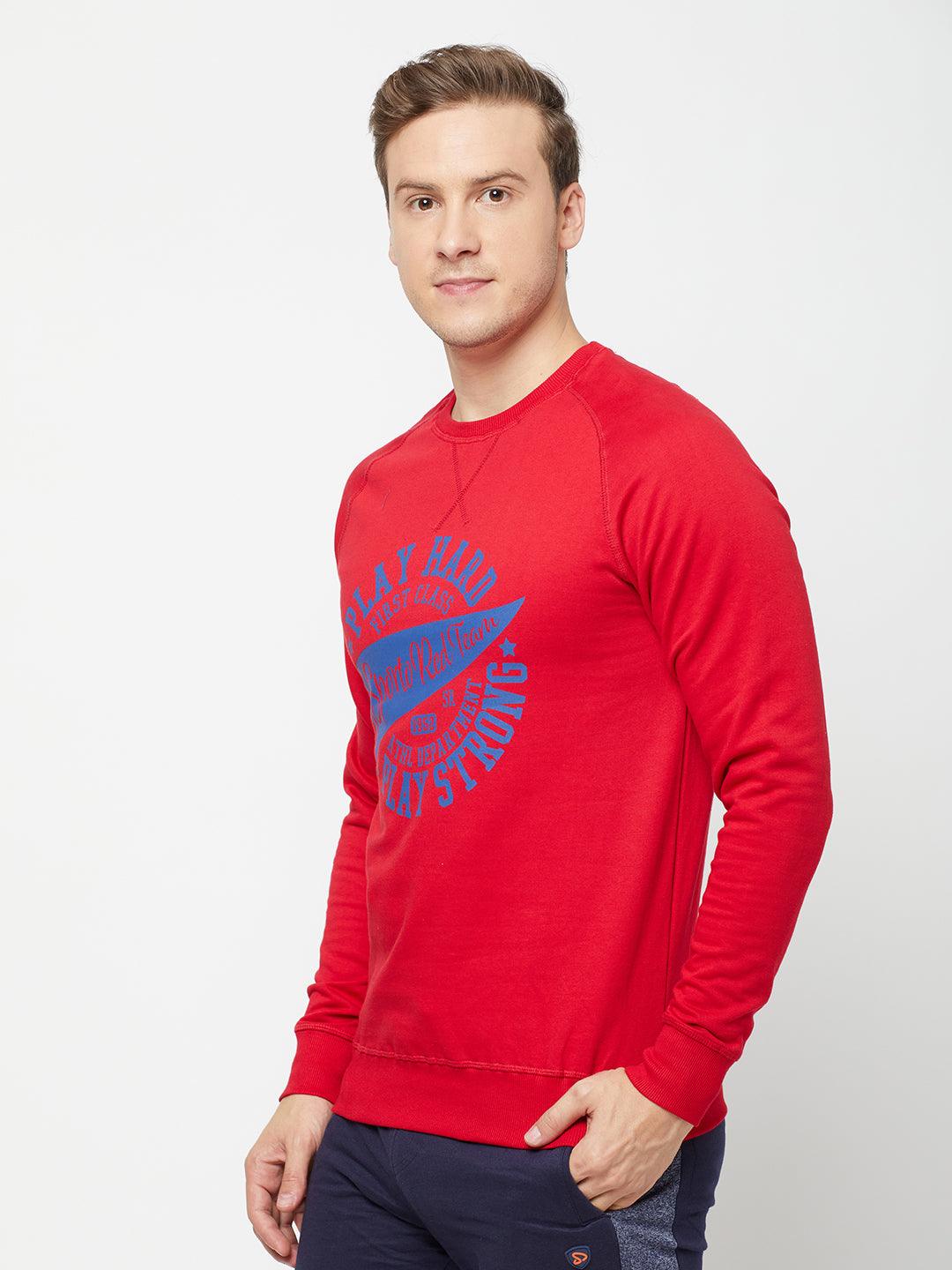 Sporto Crew Neck Printed Sweatshirt - Cherry Red