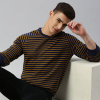 Sporto Ribbed Stripe Sweatshirt for Men -[Yellow-Navy]