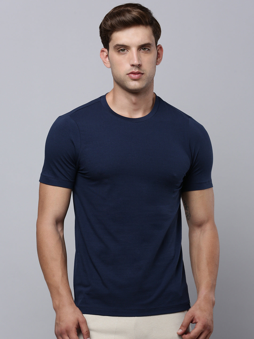 Sporto Men's Fluid Cotton Round Neck T-shirt - Navy