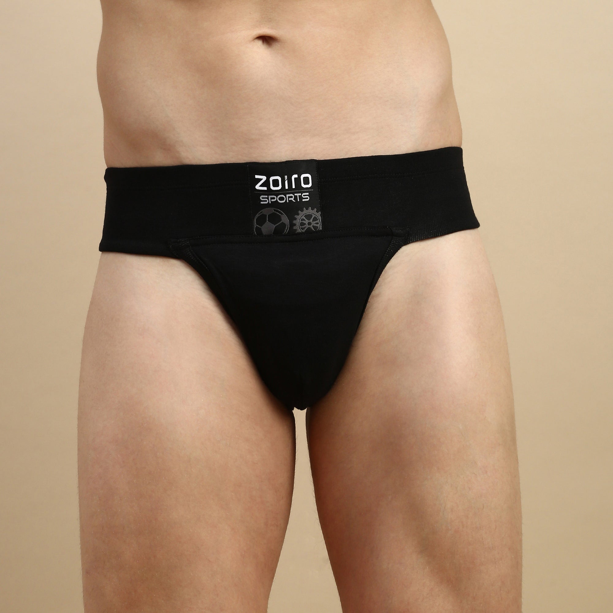 Zoiro Men's Cotton Sports Gym Supporter Brief Black