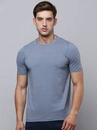 Sporto Men's Fluid Cotton Round Neck T-shirt - Silver Blue