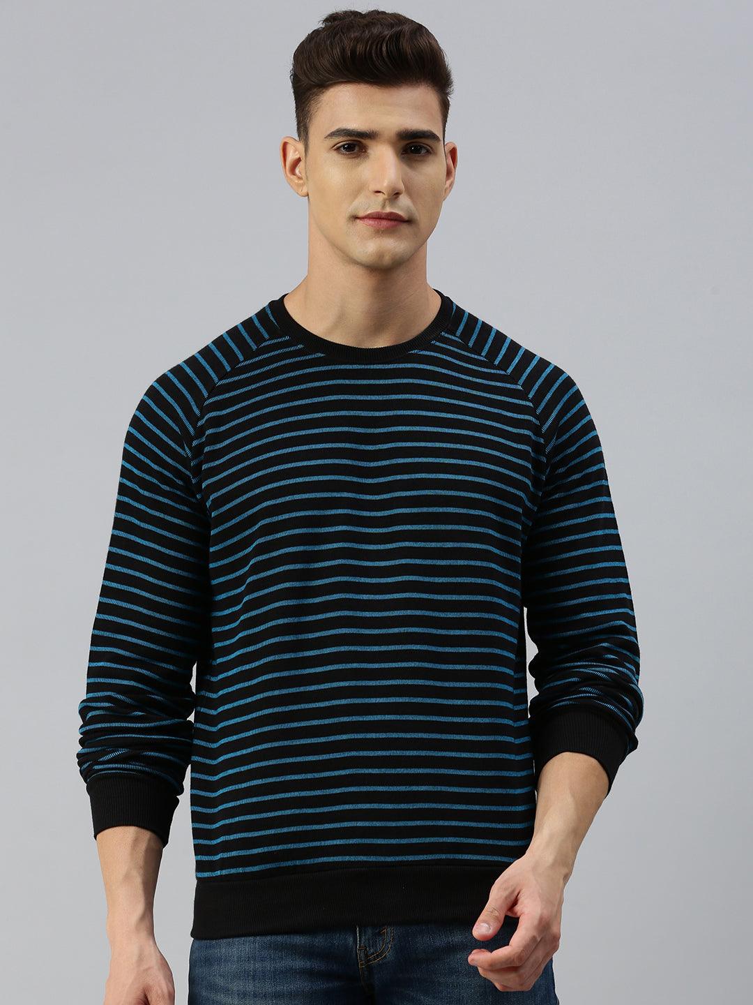 Sporto Ribbed Stripe Sweatshirt for Men | Turquoise-Black