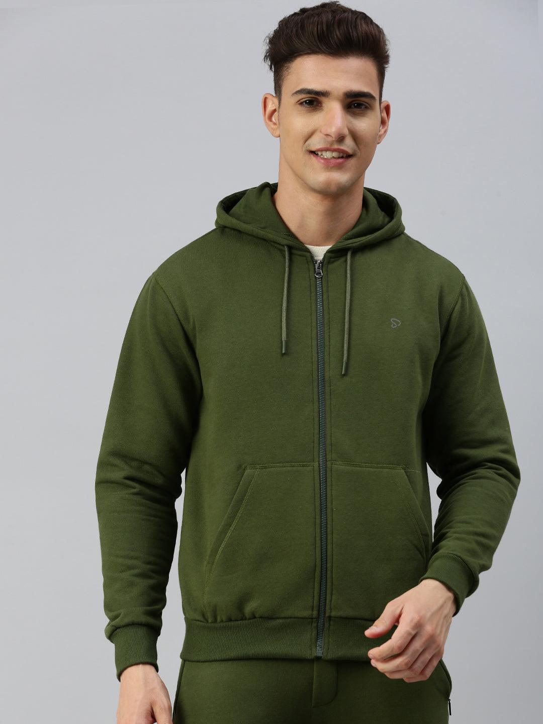 Sporto Ultra Fleece Hoodie Jacket for Men with Front Zipper | Olive