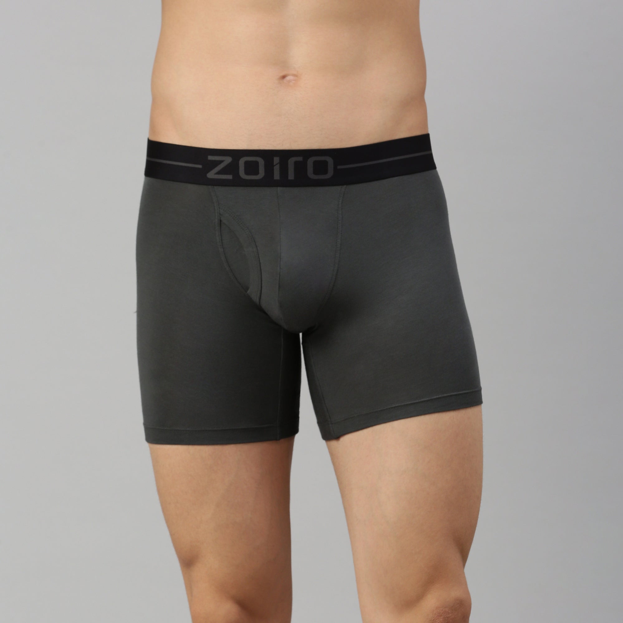 Zoiro Men's Modal Softs Solid Long Trunk - Steel Grey