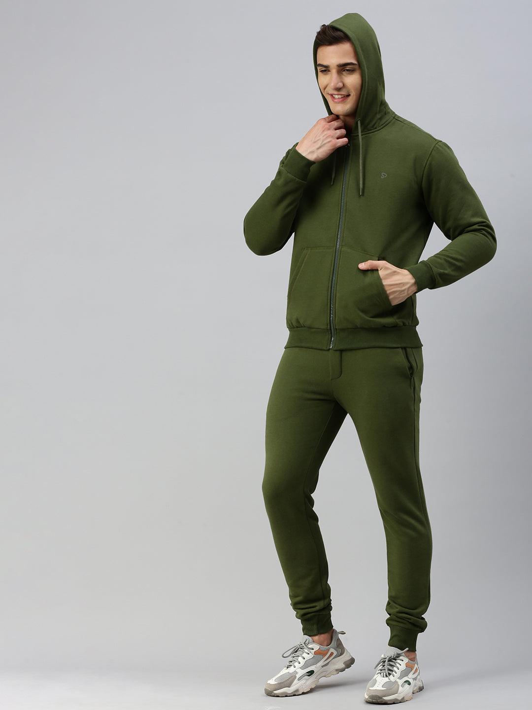 Sporto Men Ultra Fleece Hoodie Jacket and Jogger Coord Set - Olive