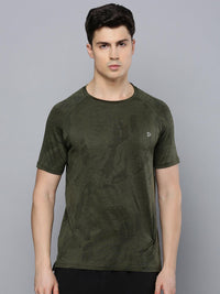 Sporto Men's Insta cool Printed Jersey Round Neck Tee - Olive