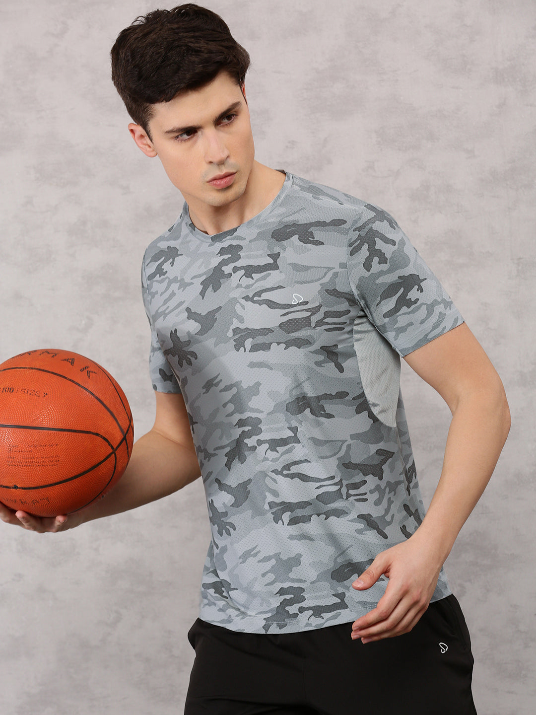 Sporto Men's Instacool Printed Jersey Tee with Side Mesh - Grey