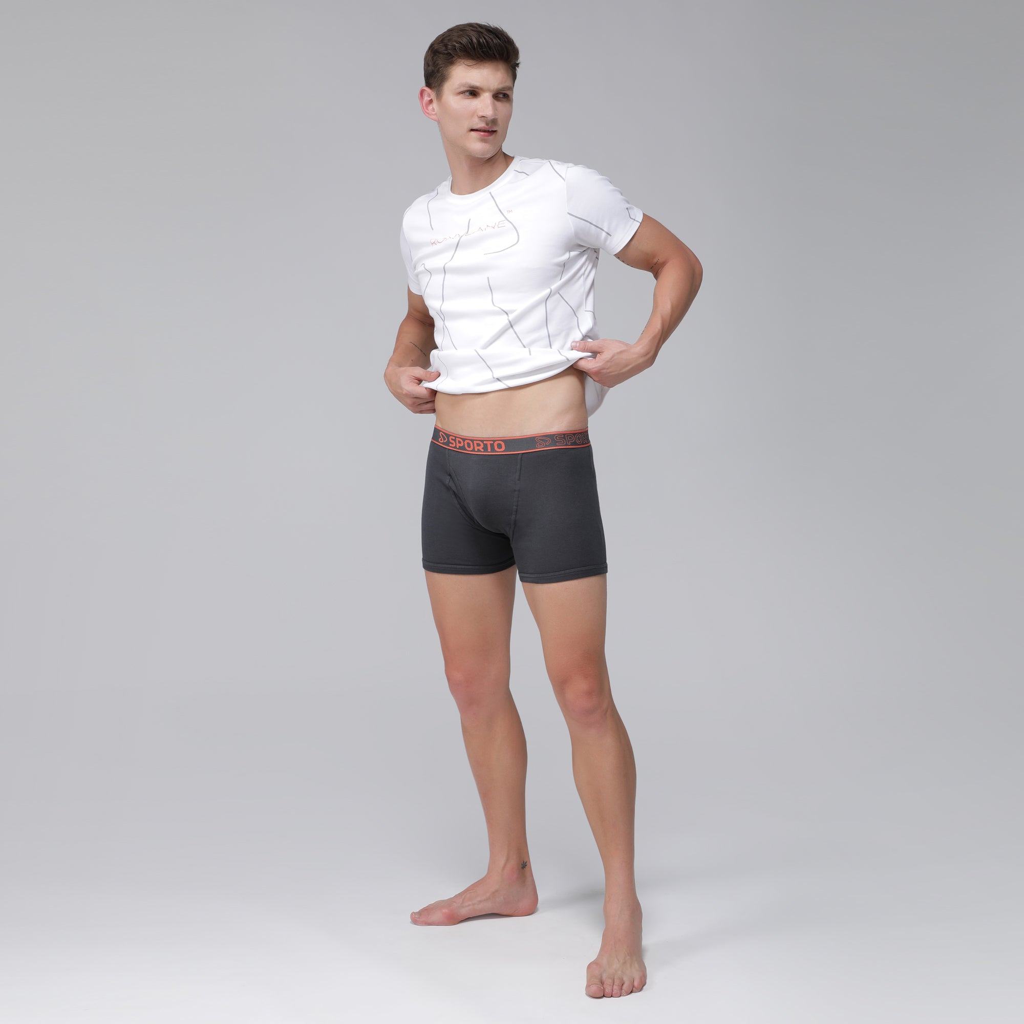 Sporto Men's Cotton Ribbed Long Trunk - Charcoal