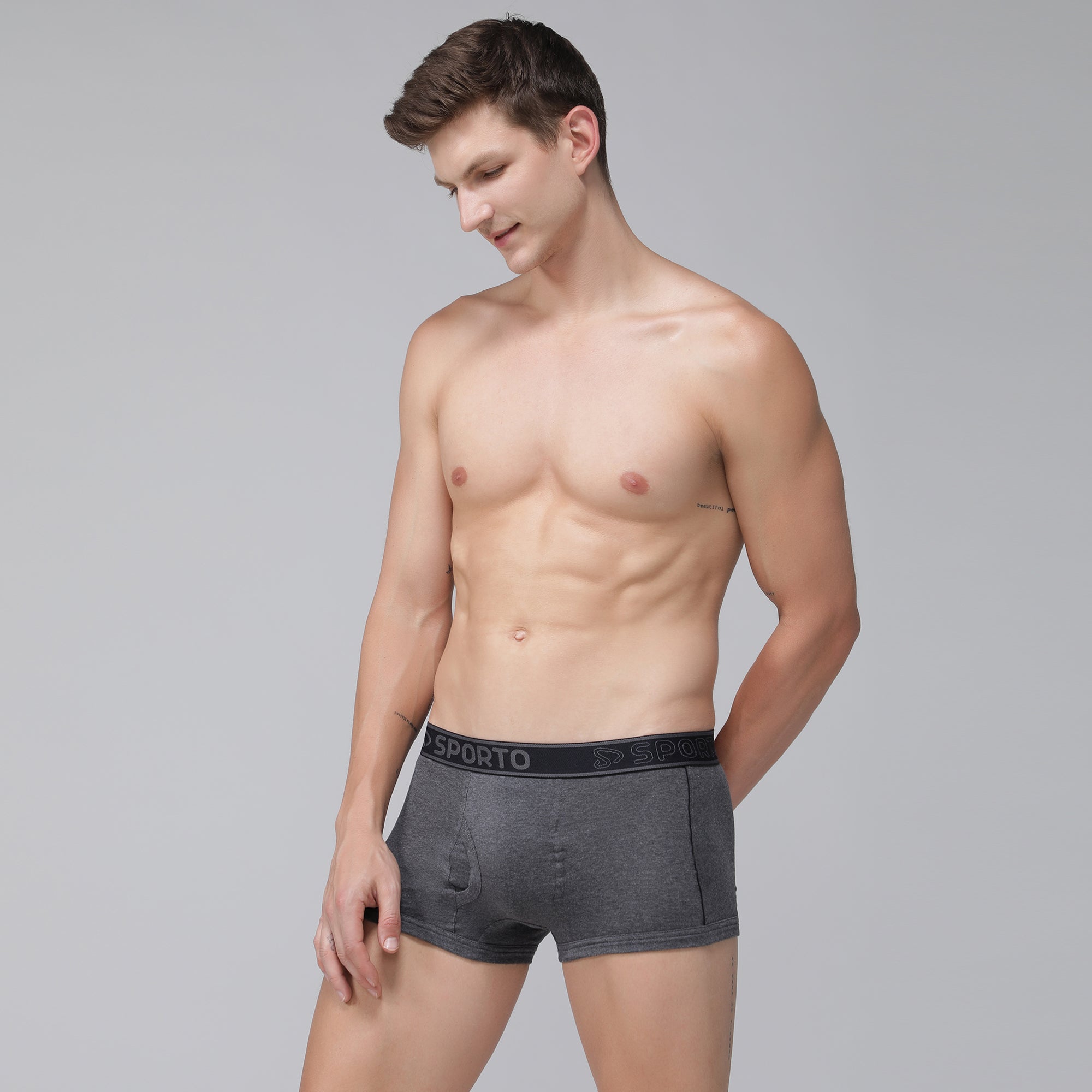 Sporto Men's Cotton Square Trunks - Anthra Melange