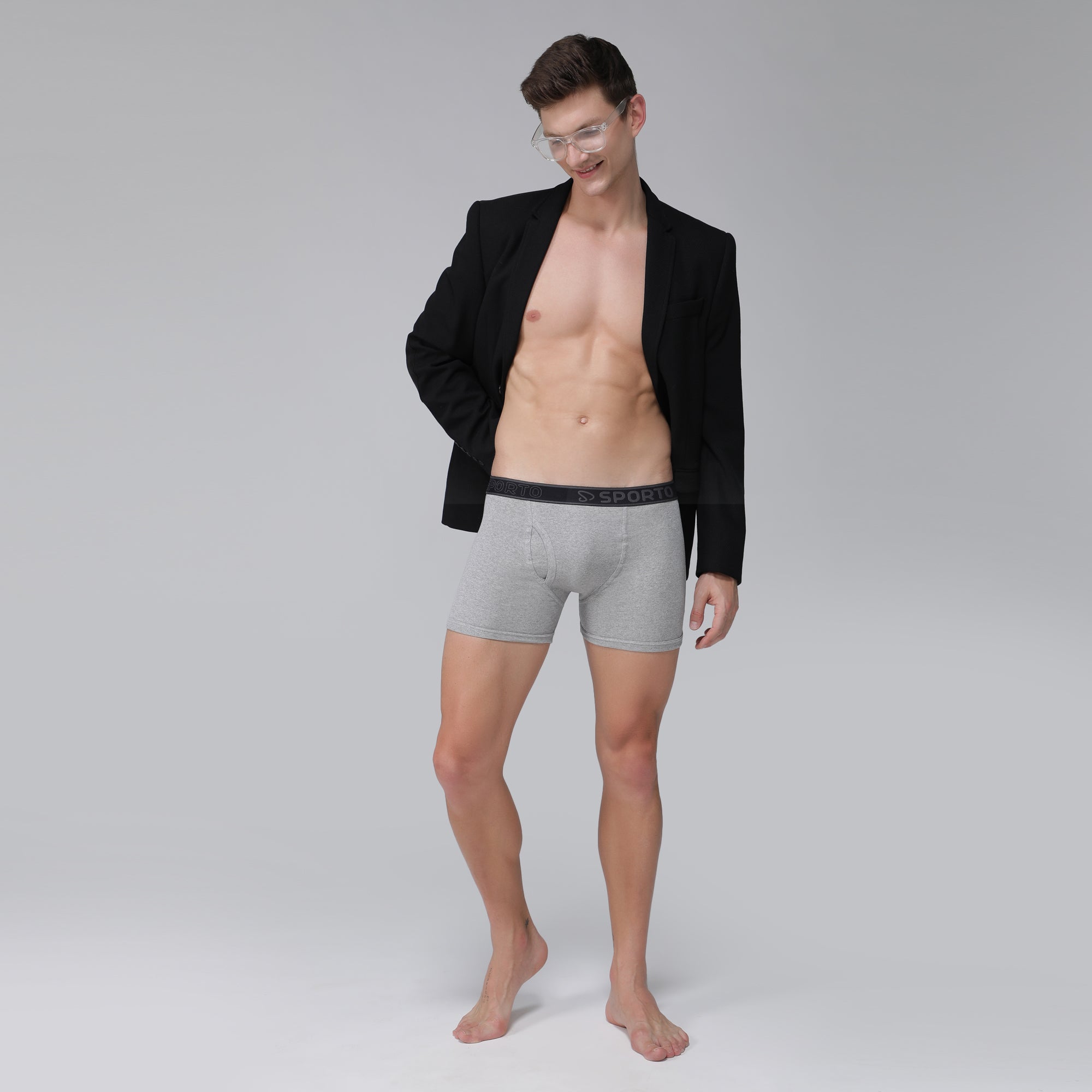 Sporto Men's Cotton Ribbed Long Trunk - Grey Melange