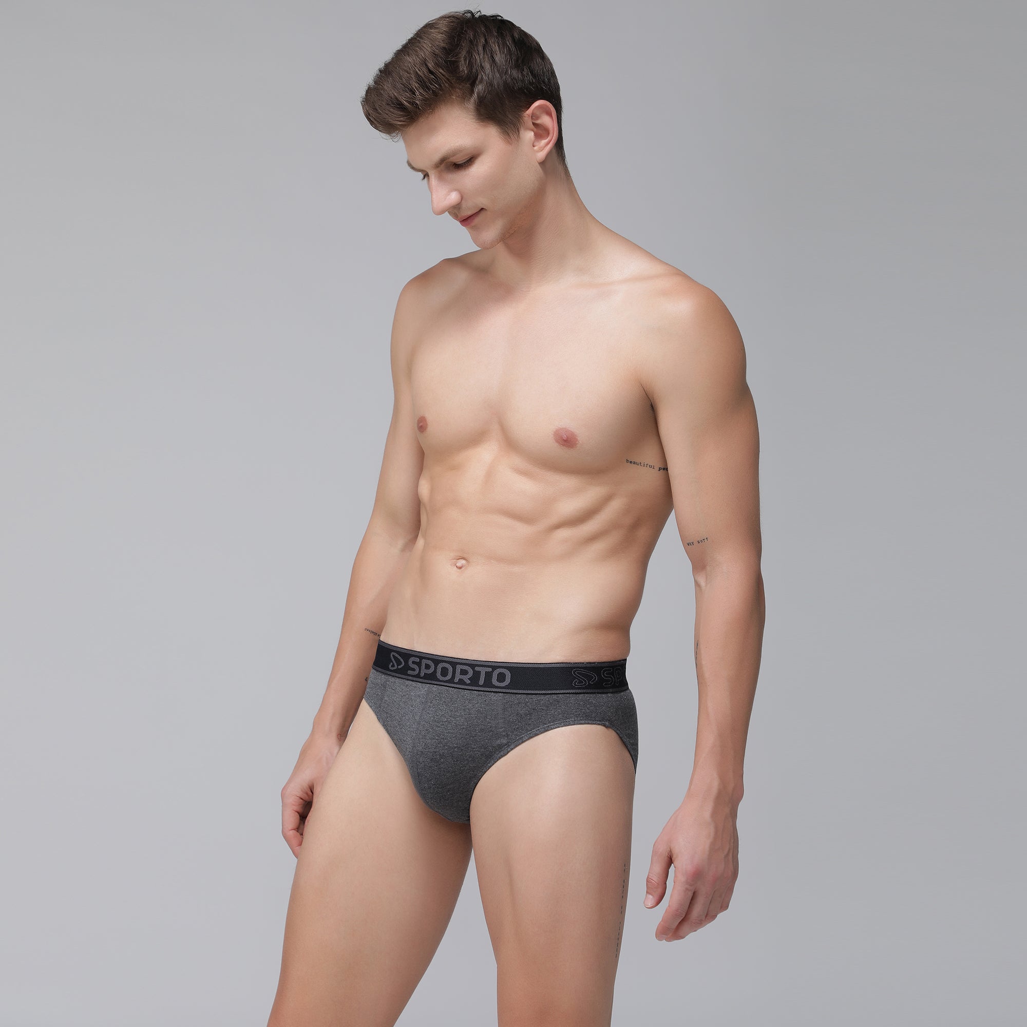 Sporto Men's Cotton Brief - Anthra Melange