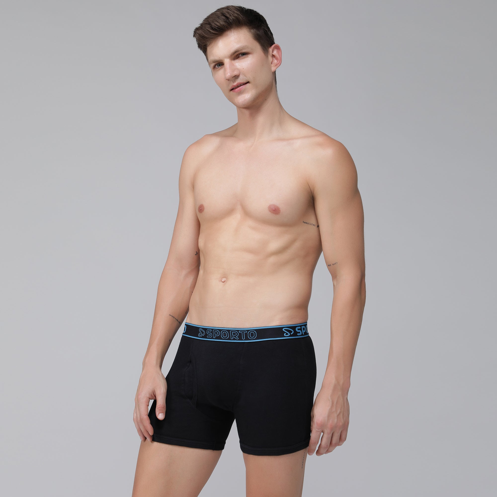 Sporto Men's Cotton Ribbed Long Trunk - Black Blue