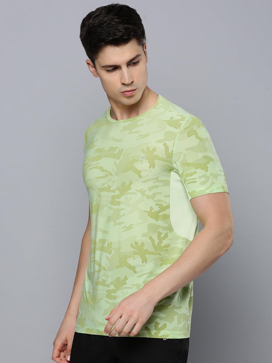 Sporto Men's Insta cool Printed Jersey Tee with Side Mesh - Lemon Green