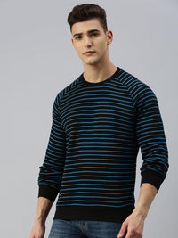 Sporto Ribbed Stripe Sweatshirt for Men | Turquoise-Black