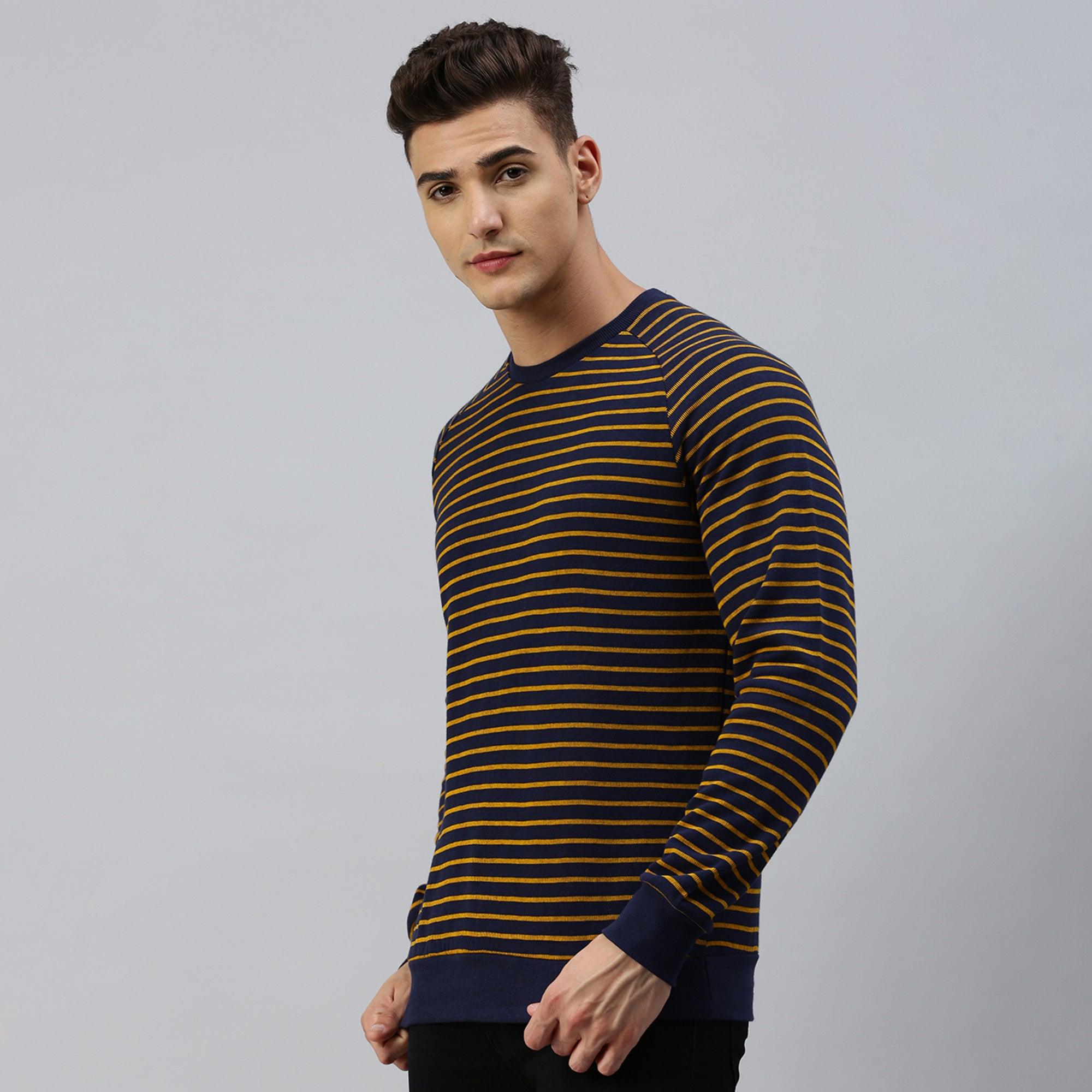 Sporto Ribbed Stripe Sweatshirt for Men -[Yellow-Navy]