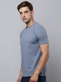 Sporto Men's Fluid Cotton Round Neck T-shirt - Silver Blue