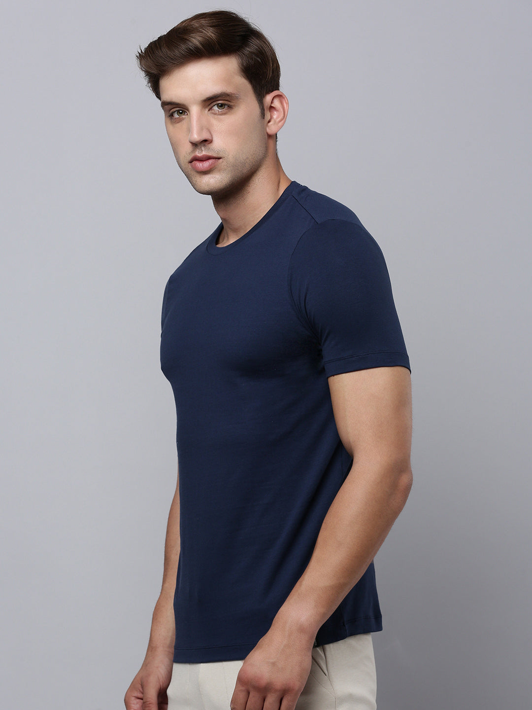 Sporto Men's Fluid Cotton Round Neck T-shirt - Navy