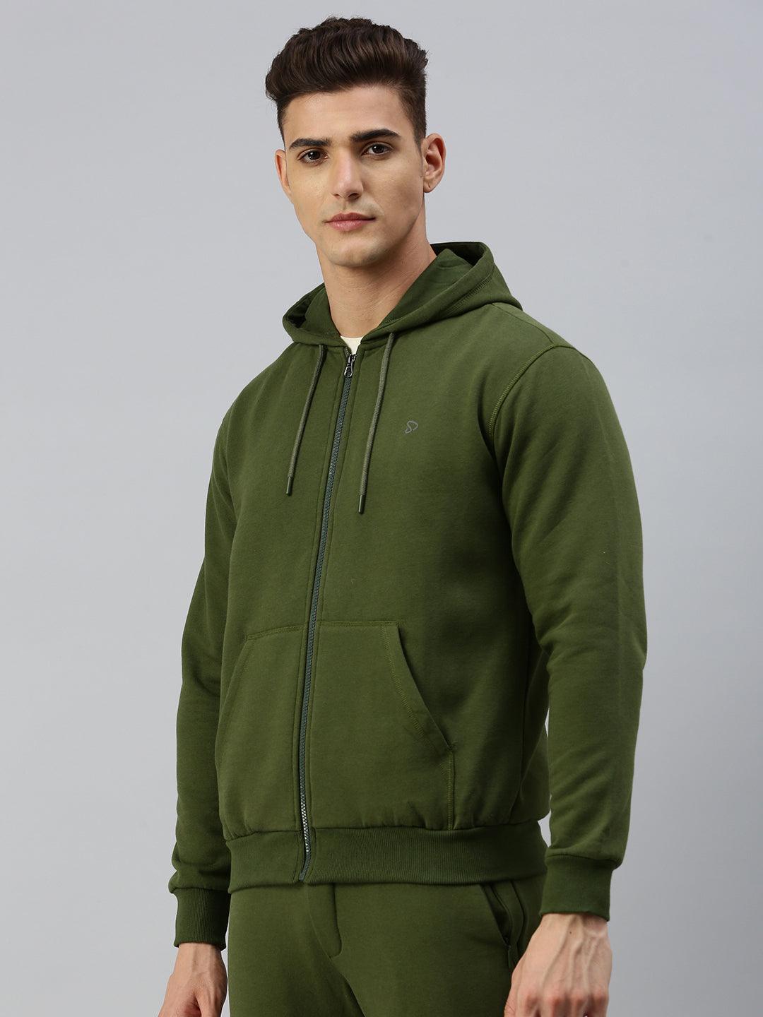 Sporto Ultra Fleece Hoodie Jacket for Men with Front Zipper | Olive